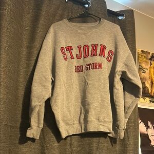 St. John's Red Storm Gray Embroidered Crewneck Sweater